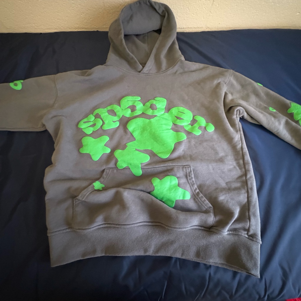 Gray And Green Sp5der Worldwide Hoodie